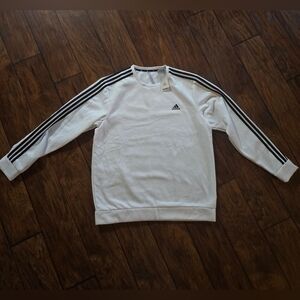 Adidas XL Primegreen crewneck, white with black 3-stripes, new with tags